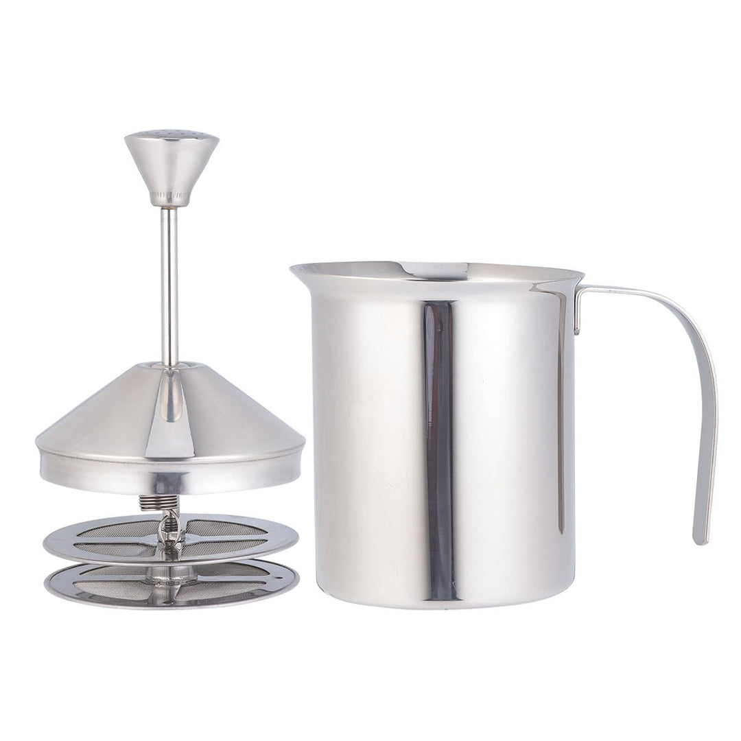 TOYANDONA Milchaufschäumer aus Edelstahl 800 Ml Manuell mit Doppel Sieb für Dicken Milchschaum Kaffe