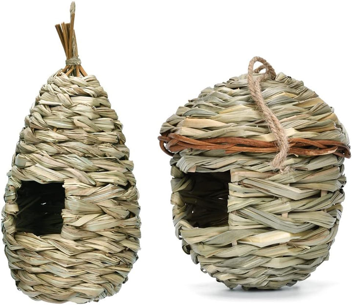 2 Stück Gras Bird Nest, Vogelhaus Vogelnest, Handgewebte Vogelhäuser, Kolibri-Haus für Draussen Aufh
