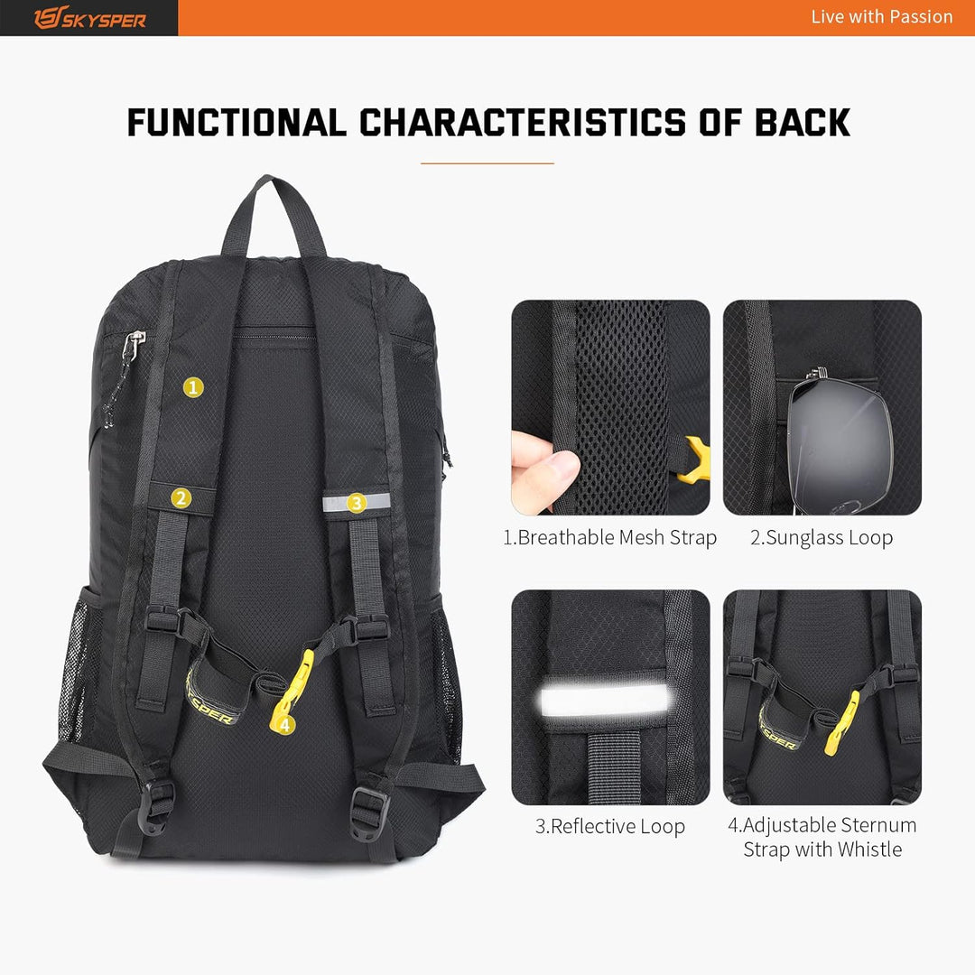 SKYSPER Ultraleichter Faltbarer Rucksack mit Nassfach - Wasserfest und Verstaubarer Daypack für Wand