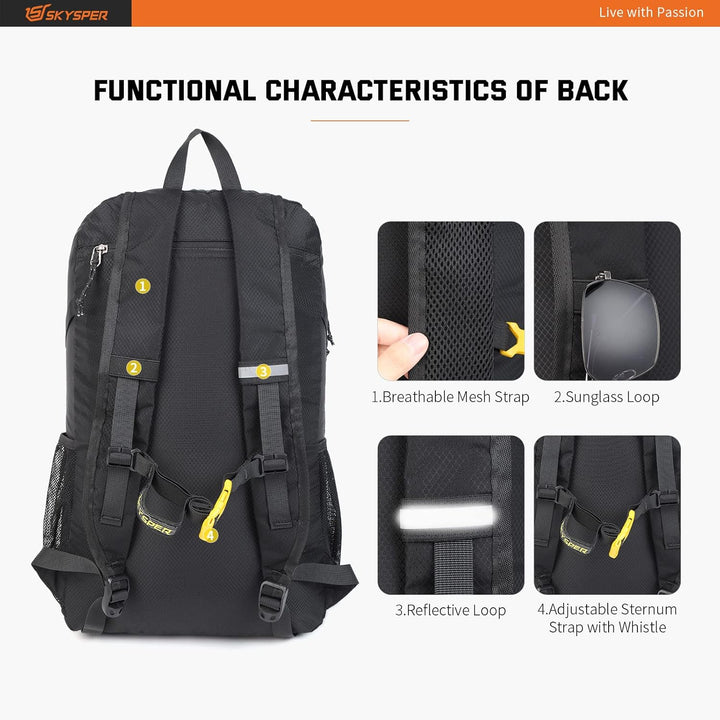SKYSPER Ultraleichter Faltbarer Rucksack mit Nassfach - Wasserfest und Verstaubarer Daypack für Wand