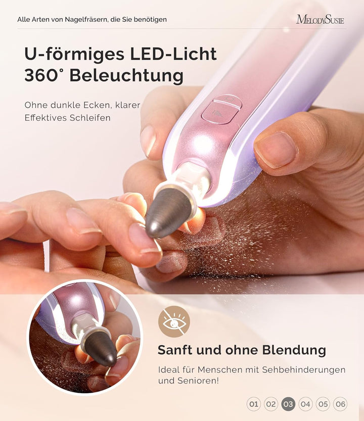 MelodySusie Professionelles Pediküre Set, PC760G 8 in 1 Elektrischer Nagelfräser mit 5 Geschwindigke