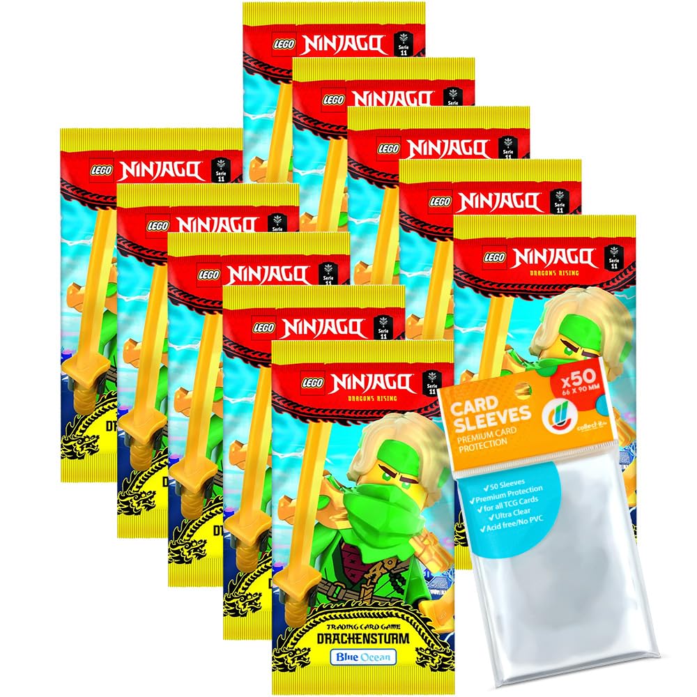 Bundle mit Blue Ocean Lego Ninjago Trading Cards - 10 Booster + Exklusive Collect-it Hüllen (Ninjago