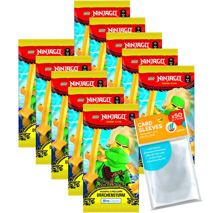 Bundle mit Blue Ocean Lego Ninjago Trading Cards - 10 Booster + Exklusive Collect-it Hüllen (Ninjago