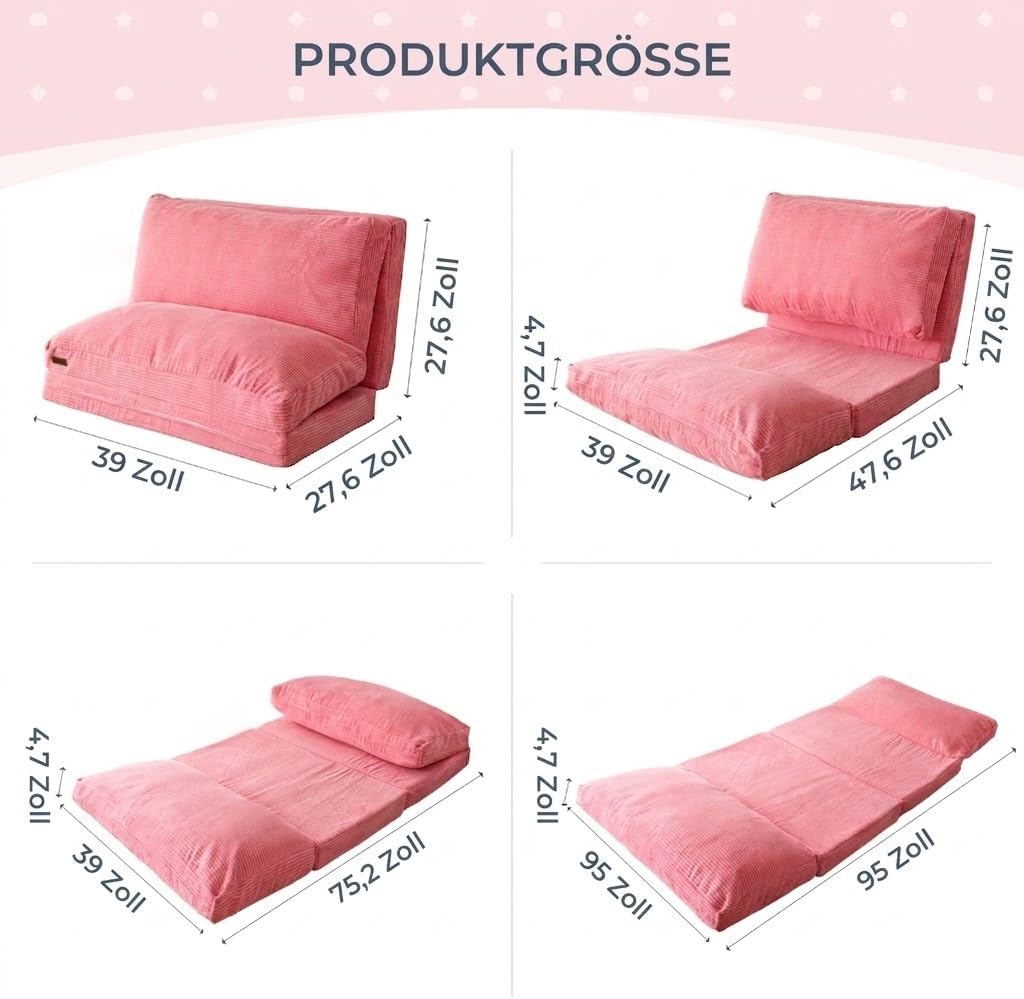 MAXYOYO Sitzsack-Bett, faltbar, Cordsamt, Schlafsofa, Bodenmatratze für Erwachsene, extra dick, 4-Fa