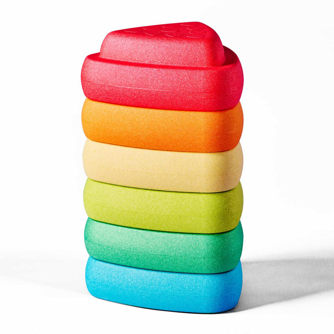 Nattou Blocky Balancesteine für Kinder - Stapelbare Spielsteine - Rutschfestes Sensorisches Spielzeu