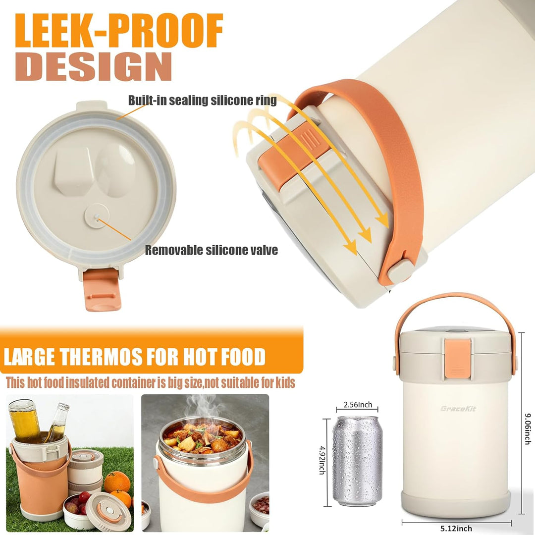 LINMAGCO Thermo-Lebensmittelflaschen für heisse Speisen, 2 l Suppenbehälter, 23 cm, 3-lagig, Edelsta