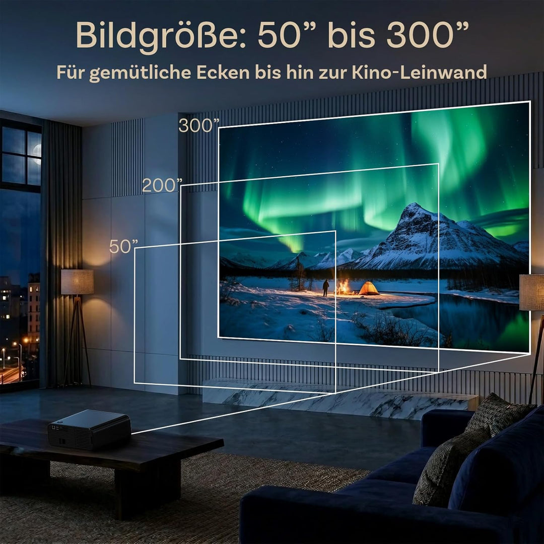 Beamer mit WiFi & Bluetooth Outdoor, 100 Zoll Projektionsleinwand & Stativ von MMOBIEL – Native 1080