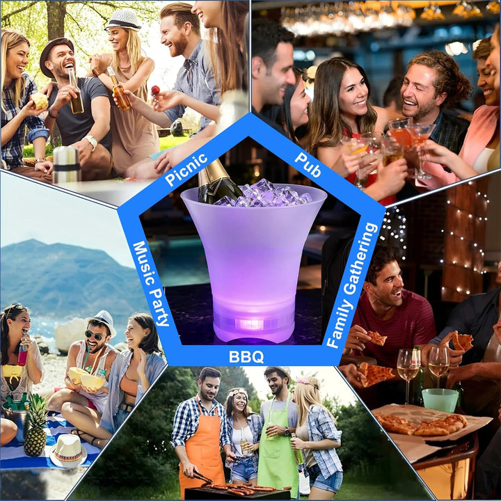 RANJIMA LED Eiskübel 5L mit Bluetooth Lautsprecher, LED Sektkübel mit Farbwechsel RGB, Multicolor Ei