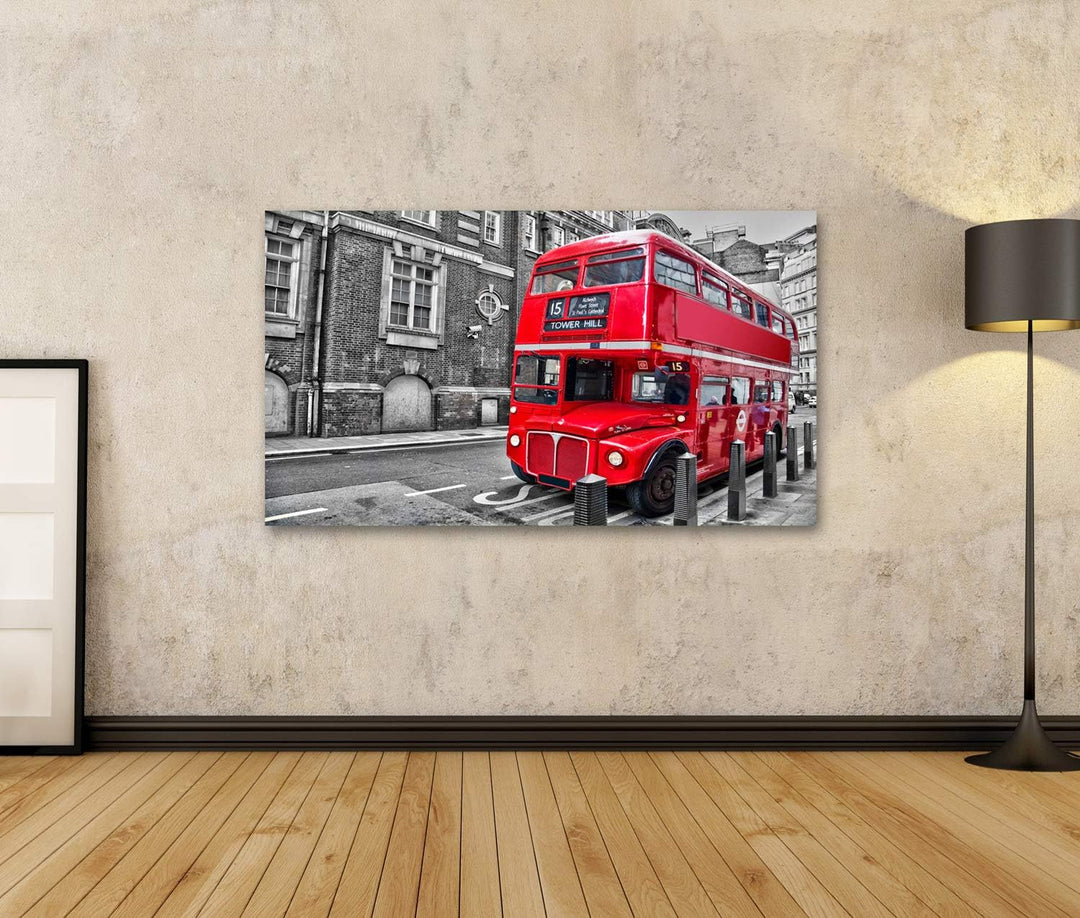 Bild auf Leinwand Roter Doppeldecker Bus in London Wandbild Poster Kunstdruck Bilder, 100L x 57B cm