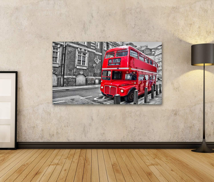 Bild auf Leinwand Roter Doppeldecker Bus in London Wandbild Poster Kunstdruck Bilder, 100L x 57B cm