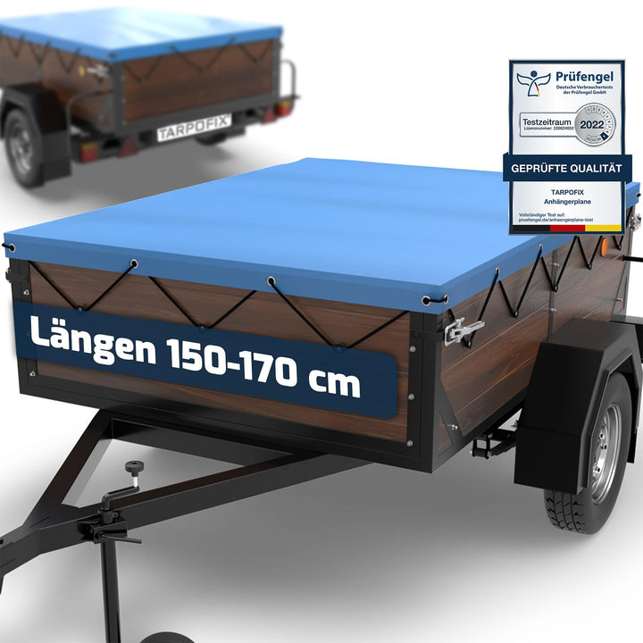 Tarpofix® Anhängerplane Flachplane 160 x 120 x 7,5 cm - inkl. Planenseil - randverstärktes Anhänger
