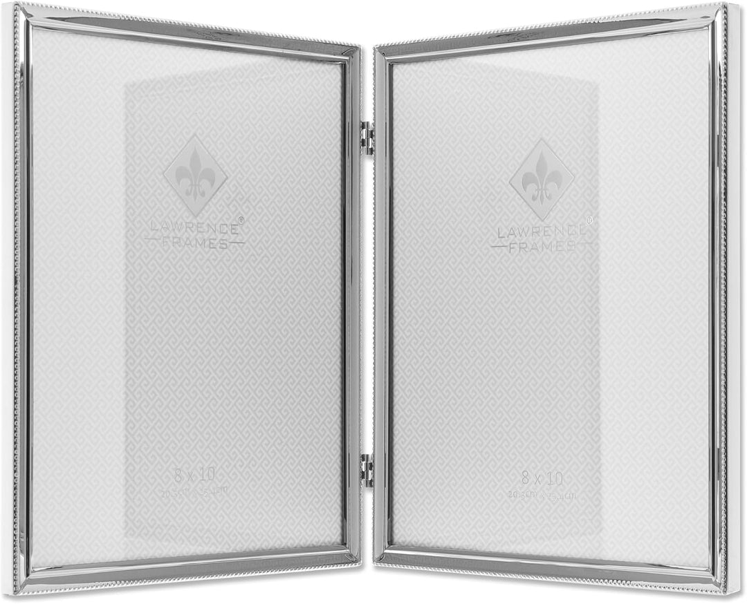 Lawrence Frames Doppel-Bilderrahmen, 20,3 x 25,4 cm, mit Scharnier und Perlenbordüre Silber 8x10 Dou