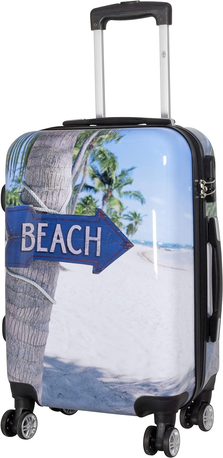 Trendyshop365 Hartschale Handgepäck mit Motiv Beach 56 Zentimeter 36 Liter 4 Räder Bunt Strand Zahle