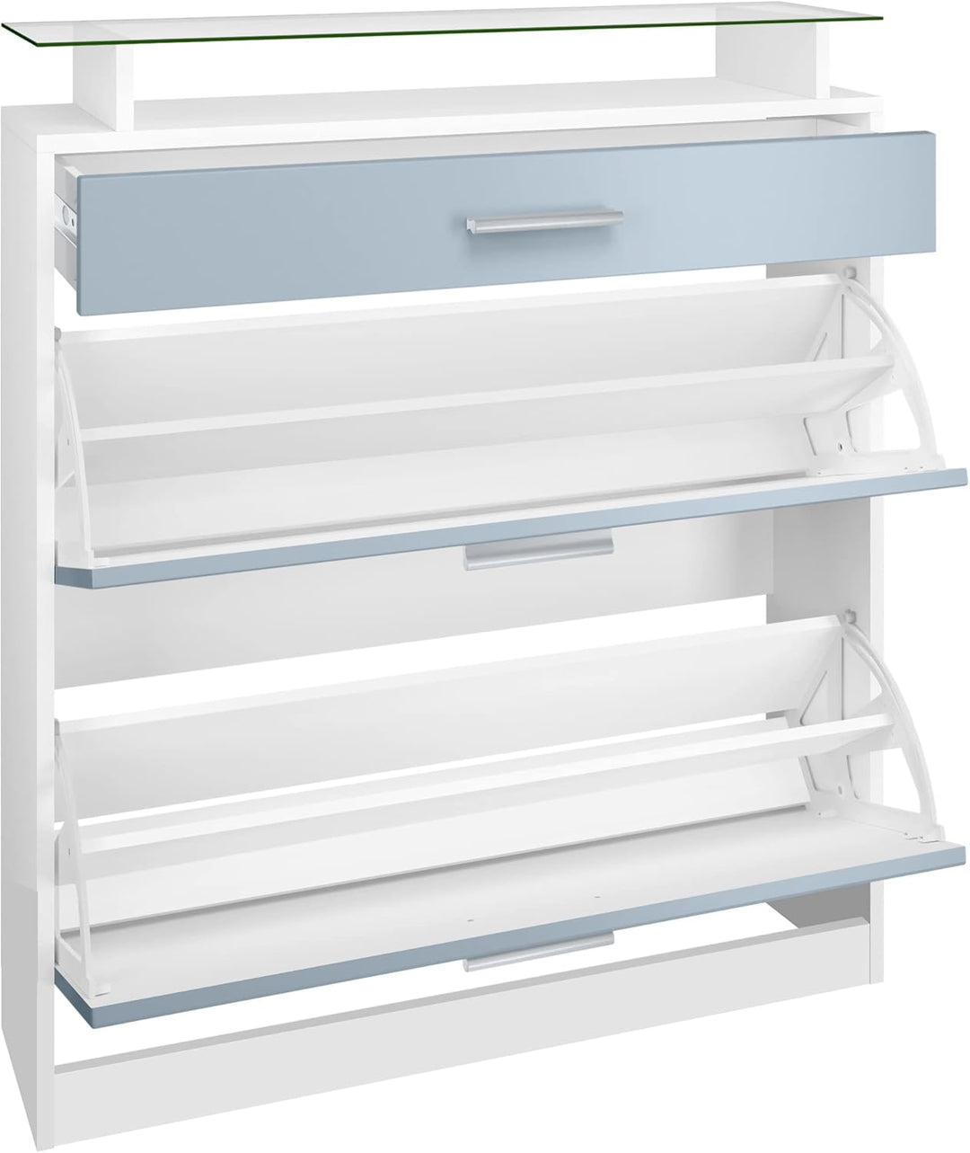 Vladon Schuhschrank Loret 89 x 104 x 23 cm Schuhkipper für 16 Paar Schuhe mit 1 Schublade, 1 Glasabl