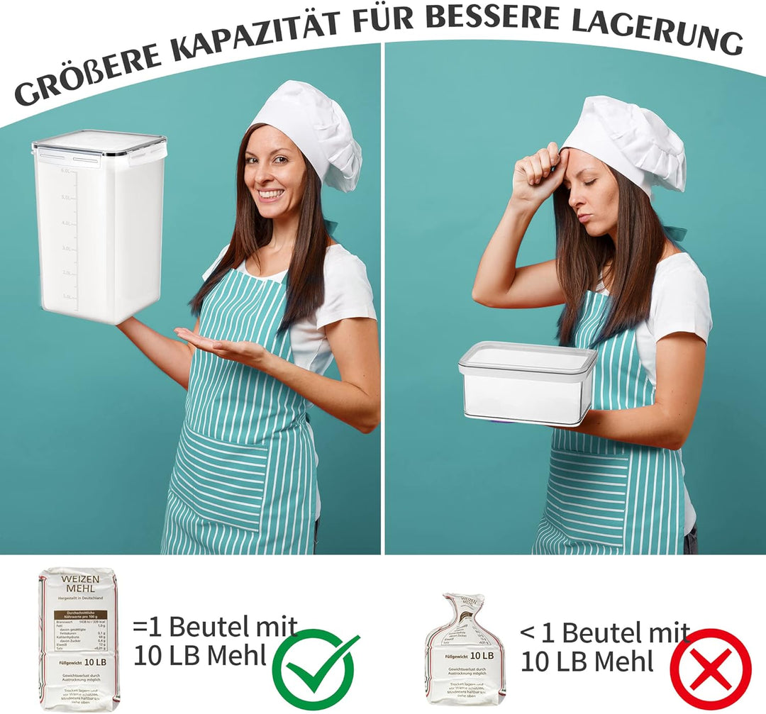6,5L Gross Vorratsdosen mit Deckel Luftdicht 2er Set, Etiketten und Löffel, BPA Frei Plastik Aufbewa