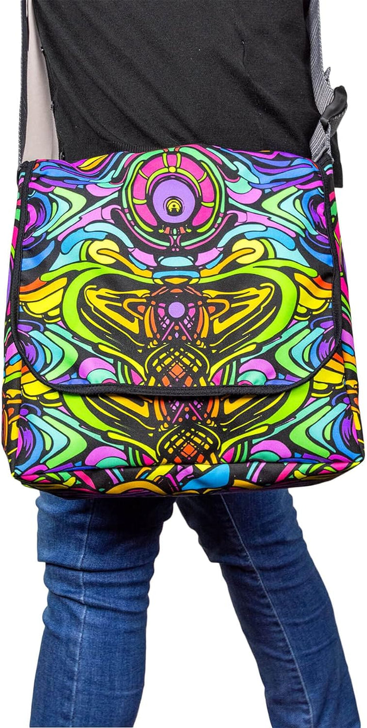 PSYWORK Schwarzlicht Umhänge Tragetasche Neon Dragon Temple Neon UV-aktiv wasserabweisend