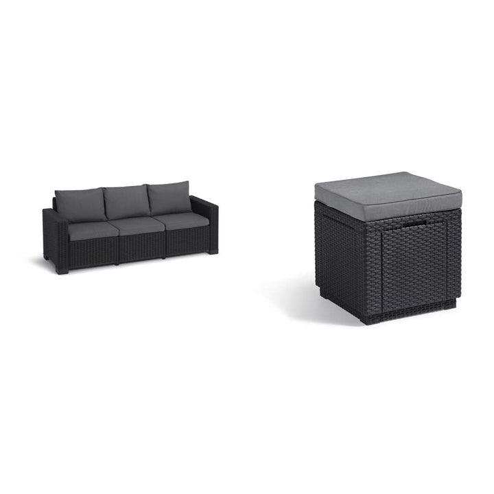 Keter Allibert by Gartenlounge Sofa California 3 Sitzer, Graphit/cool Grey,199 x 68 x 72 cm & Allibe