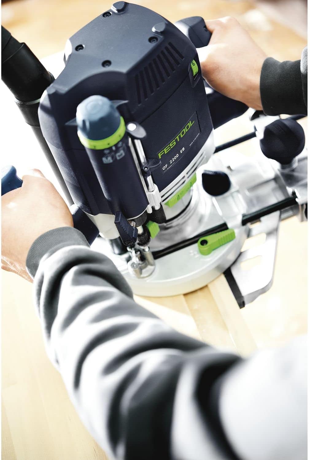 Festool Oberfräse OF 2200 EB-Plus (mit Spannzange, Spannzange, Kopierring, Spanfänger, Gabelschlüsse