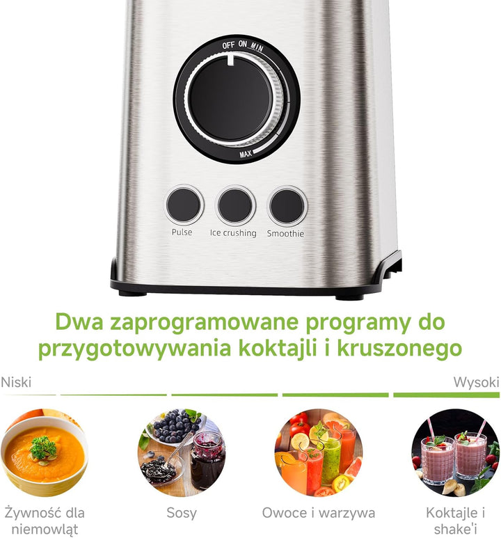 Biolomix 3-in-1-Mixer und Smoothie-Maker 1300-W-Standmixer mit 1,5-l-Glasbehälter 3 Geschwindigkeits