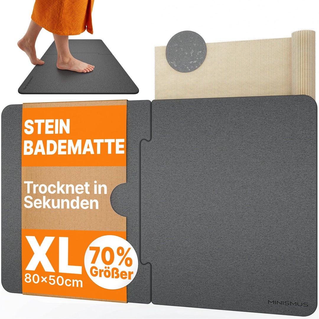 Minismus Puzzle Badematte Stein 80x50cm - Diatomite Stone Bath Mat - Steinmatte Badezimmer - Duschvo