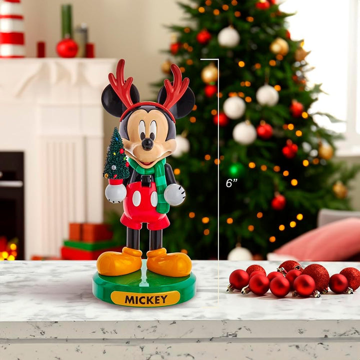 Kurt Adler Disney© Mickey Mouse mit Baum Nussknacker, 15,2 cm | Offiziell lizenzierte Weihnachtsdeko