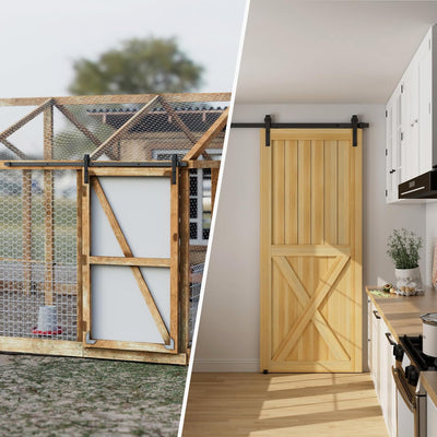 TSMST 200cm Schiebetürsystem Komplett-Set für Schiebetüren mit Bodenführung Schwarz Schienen-Kit Pas