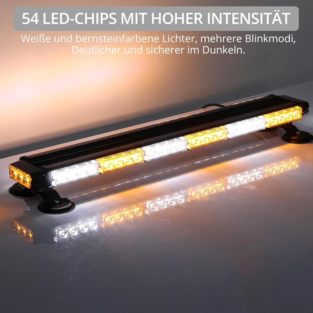 Justech 54LEDs Warnleuchte Rundumleuchte 27 Modi Blitzleuchte Schraube Starker Magnet Amber + Weiss
