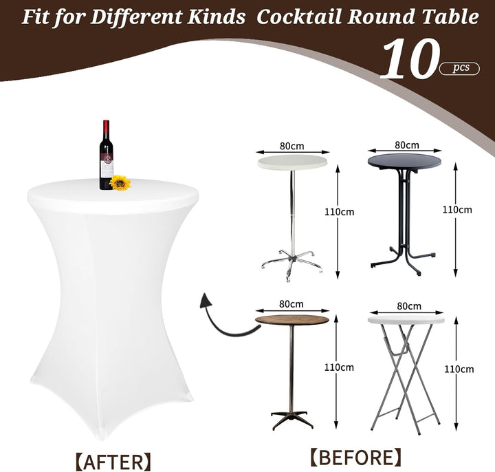 10er-Set Weiss Stretch Stehtisch Husse für Bistrotisch Ø 80-85 cm Spandex Stretch Tischdecke, Verstä