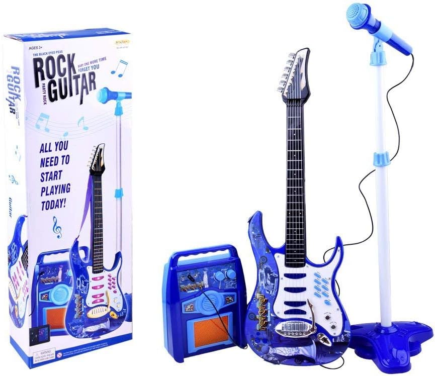 Rock-Gitarre mit Stahlsaiten, Verstärker, verstellbare Stativ und Mikrofon - Rockgitarre für Kinder