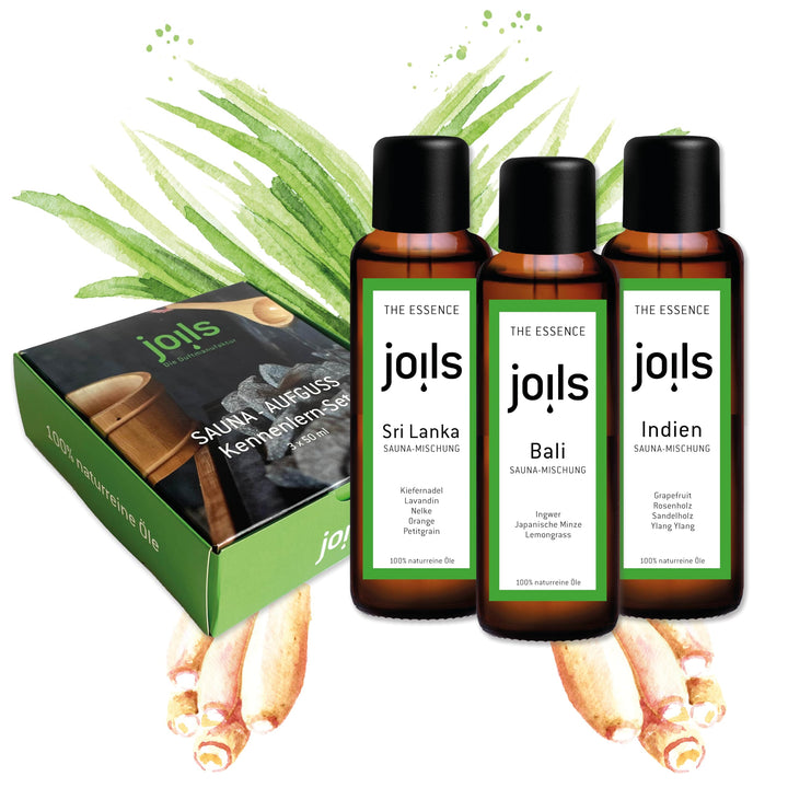 JOILS® Saunaaufguss Set IV, 3x50ml, 100% naturreines Öl für Ihre Sauna, BIO-Saunaöl im Geschenkset,