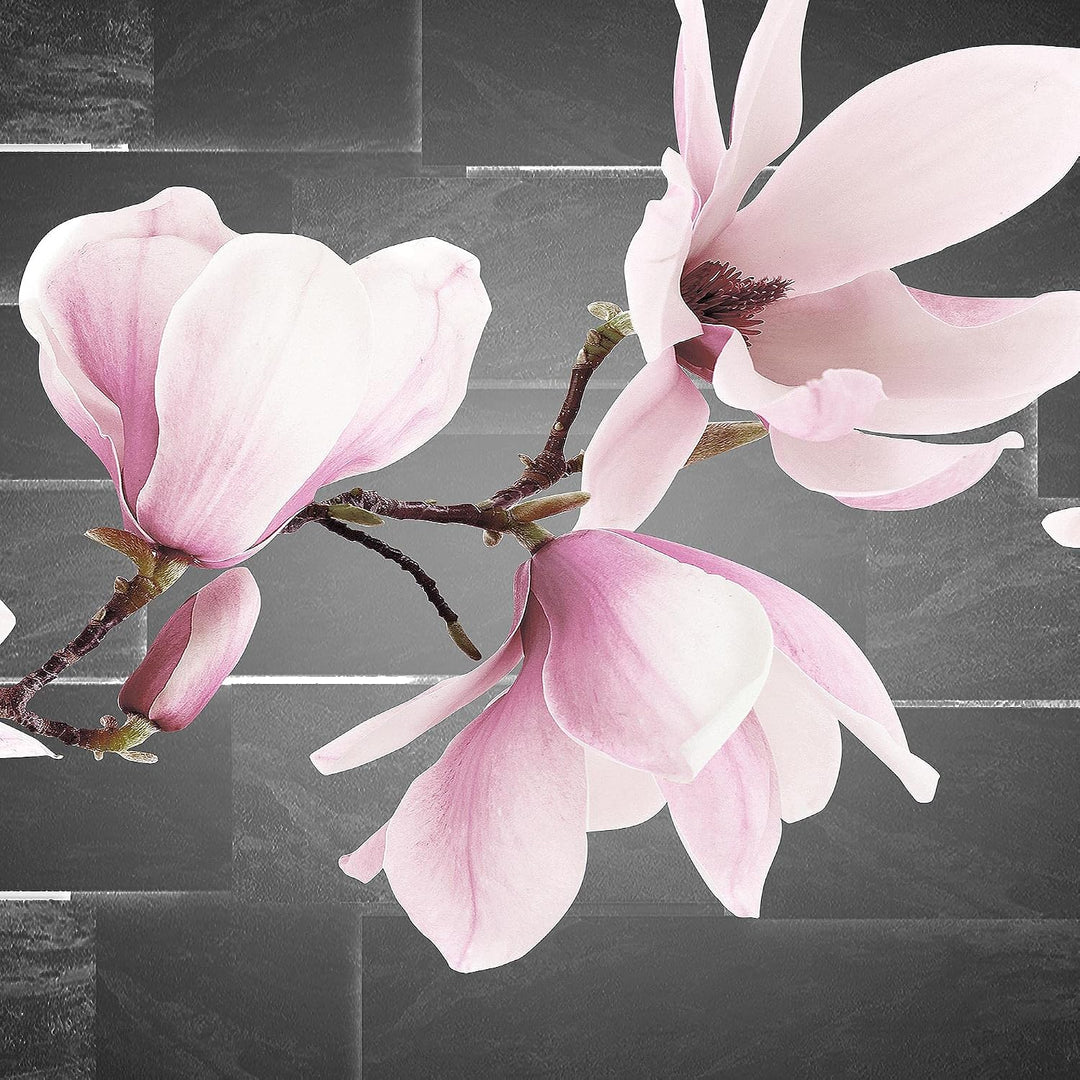 Runa Art Wandbilder Blumen Magnolien 5 Teilig Bild auf Vlies Leinwand Deko Wohnzimmer Ziegel Schwarz