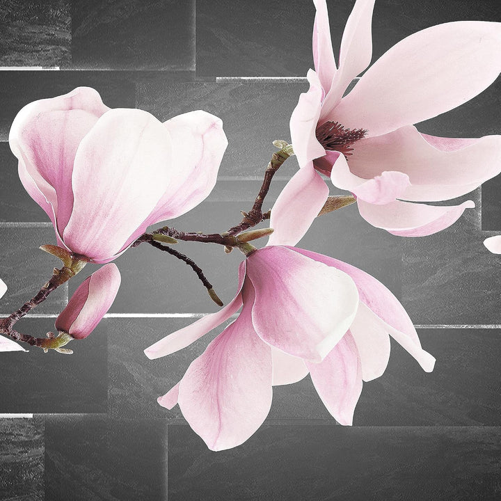 Runa Art Wandbilder Blumen Magnolien 5 Teilig Bild auf Vlies Leinwand Deko Wohnzimmer Ziegel Schwarz