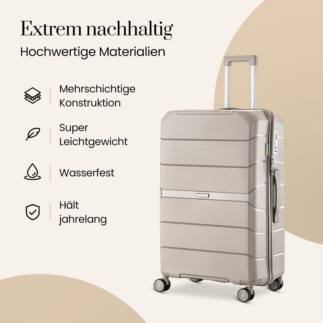 Urban Adventurer Reisekoffer 79L – Beige – Trolley mittelgross Hartschale mit Zahlenschloss &amp; 4 Roll