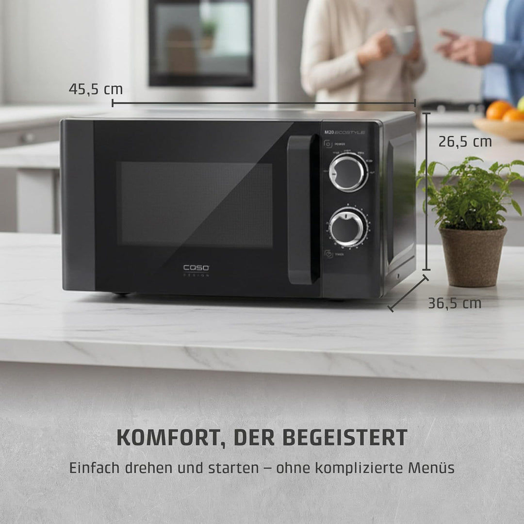 CASO | M20 Ecostyle Mikrowelle | einfache Bedienung, 20 L Garraum, 700 Watt Leistung, Drehteller Ø 2