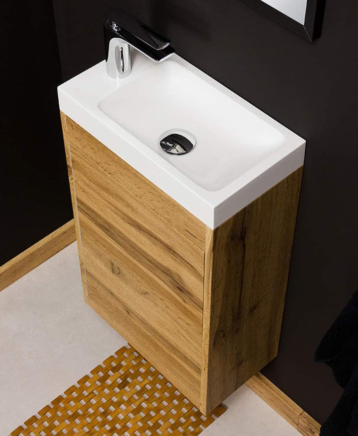 Quentis Badmöbel Gäste-WC Set Guest, Breite 40 cm, 1 Türe, Waschbeckenunterschrank montiert (Eiche N