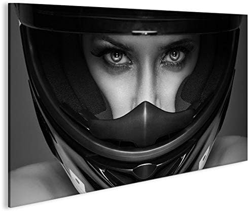 islandburner Bild Bilder auf Leinwand Frau mit Motorrad Helm 1p XXL Poster Leinwandbild Wandbild Dek