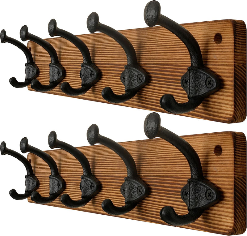 WEBI Garderobenleiste Holz,Wandgarderobe mit 5 Haken Gusseisen,Garderobenhaken Wand Garderobe Hakenl