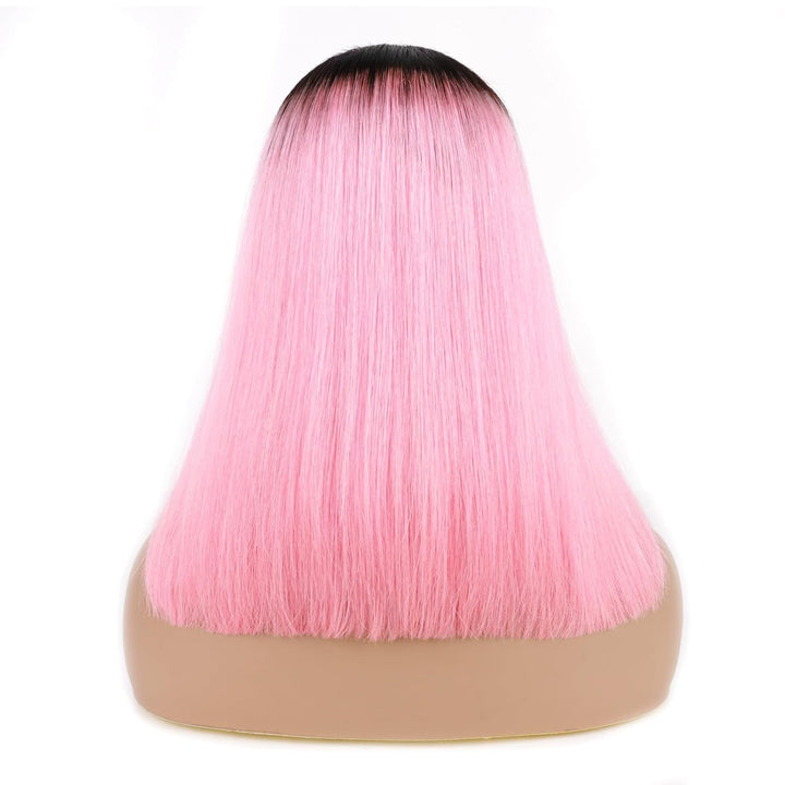 Huarisi 1bPink U Part Bob Wigs Human Hair 14 inch Ombre Short Bob Straight Hair Wigs with Clips in E