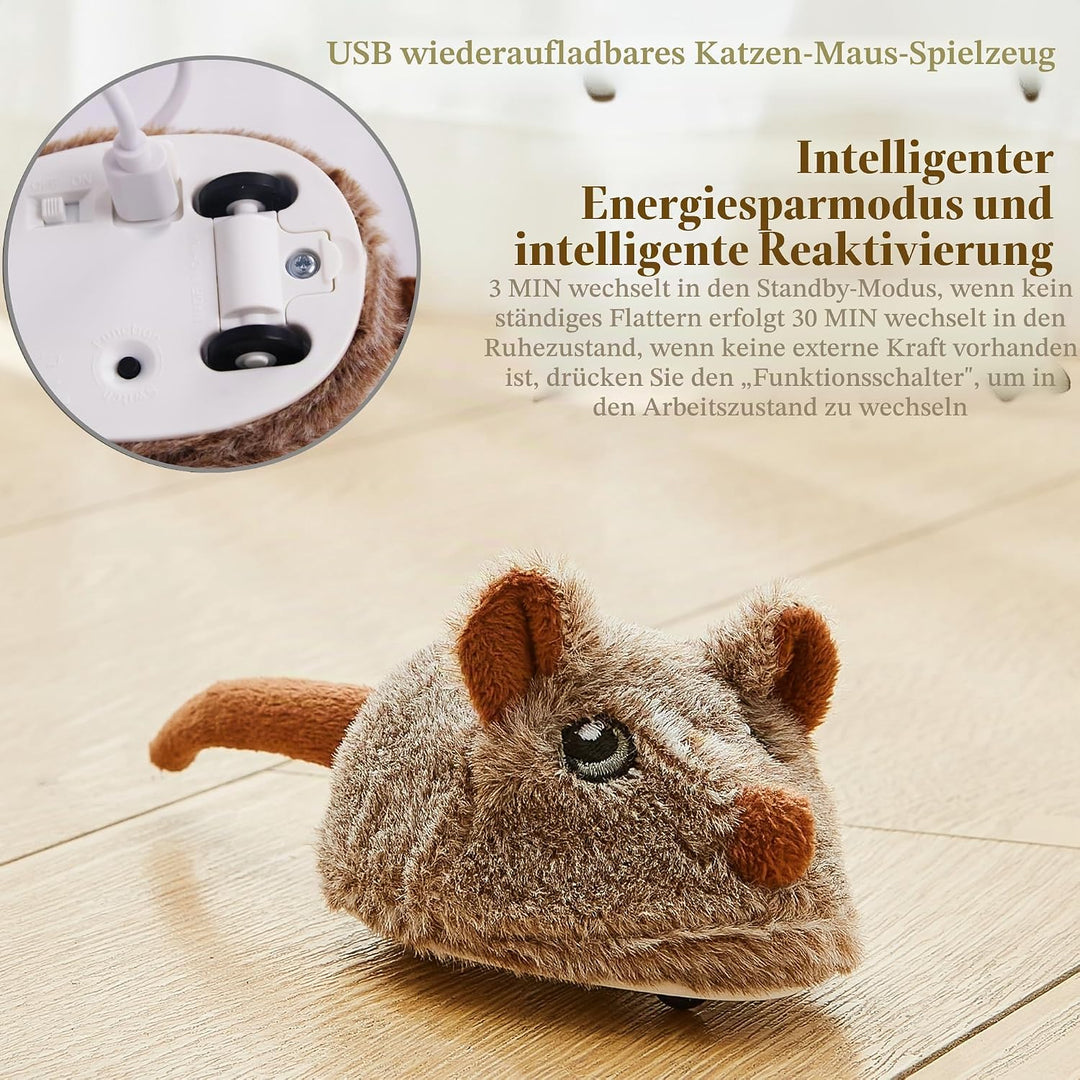 Vealind Katzenspielzeug Wiederaufladbare Maus mit Wackelschwanz, lebensechtes Quietschen Zwitschern