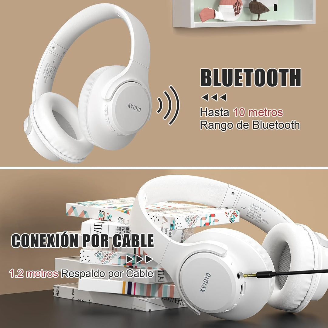 KVIDIO Bluetooth Kopfhörer, Kabellose Kopfhörer mit 65 Stunden Spielzeit, Intensiver Bass, Wireless