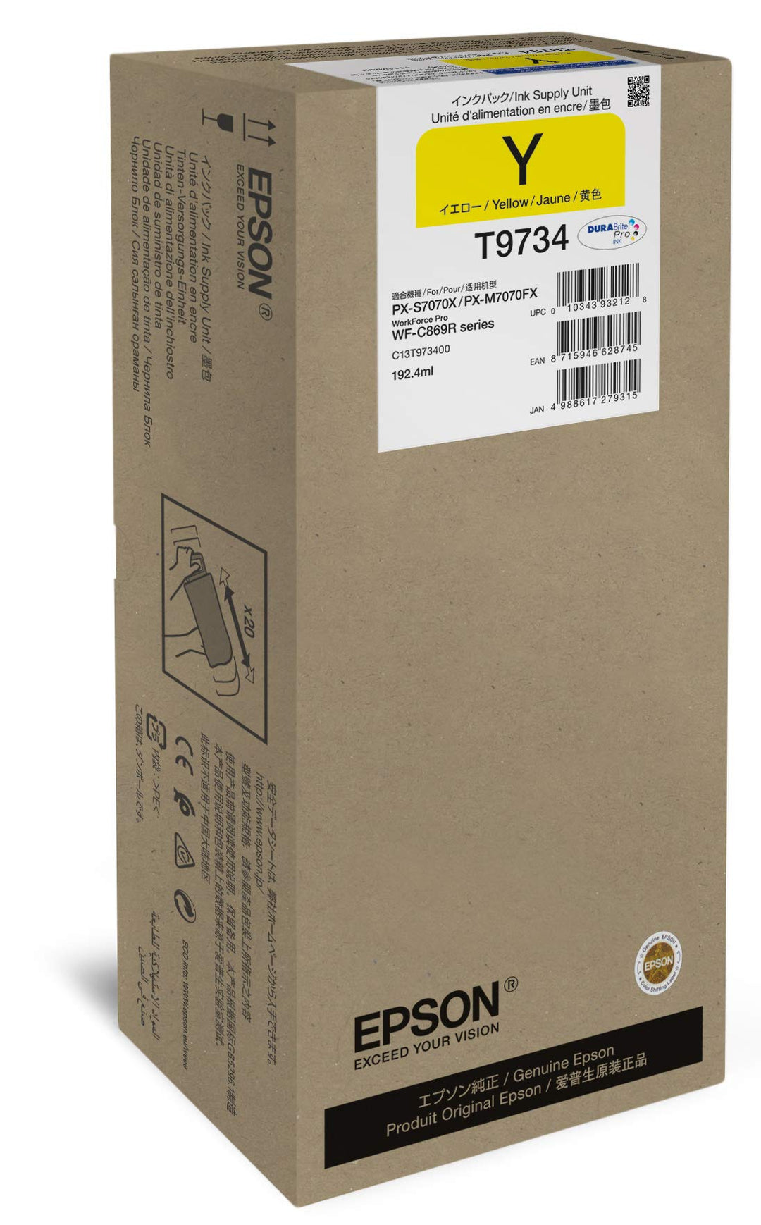 Epson C13T973400 passend für WFC869R Tinte GELB XL 192ml 22.000 Seiten