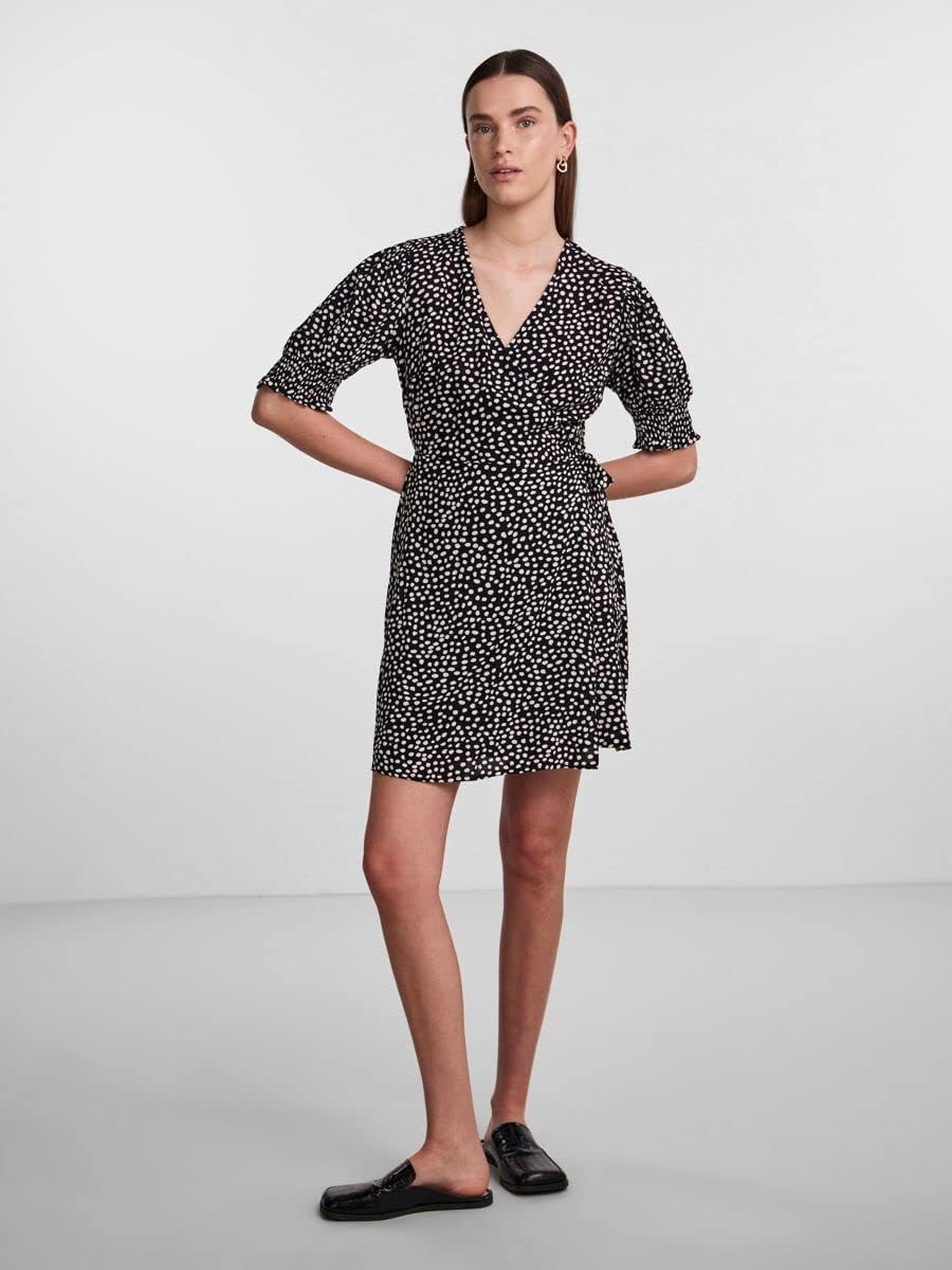 PIECES Damen Pctala 2/4 Wrap Dress Noos Bc XS Black/Aop:dot, XS Black/Aop:dot