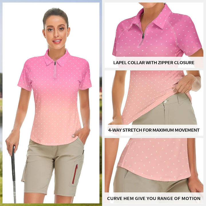 Soneven Atmungsaktiv Poloshirt Damen Leichtes Sportshirt Tailliert Karierte Bluse UPF 50+ Kurzarm 1/