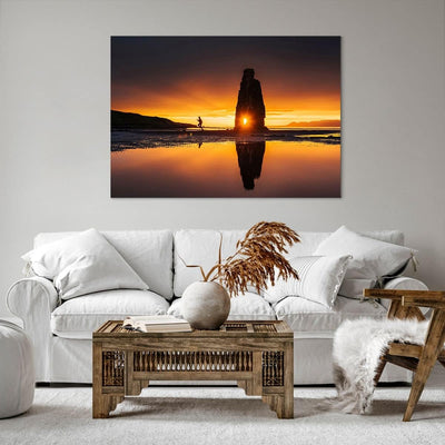 Bilder auf Leinwand 100x70cm Leinwandbild mit Rahmen Meer Felsen Wasser Gross Wanddeko Bild Schlafzi