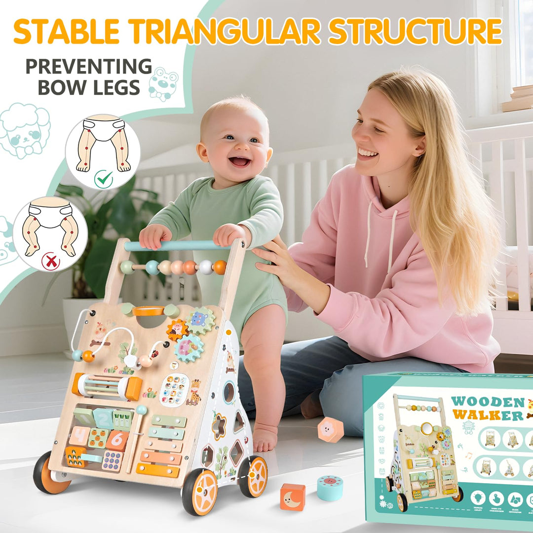 Baby Holz Lauflernwagen mit Rädern – Montessori Lauflernspielzeug für Mädchen &amp; Jungen ab 1 Jahr – S