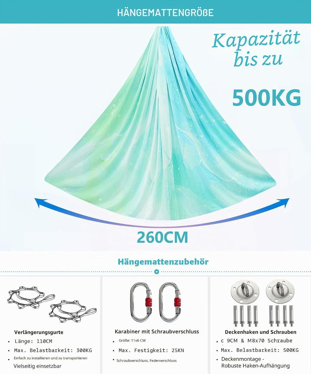 Yoga-Set für Erwachsene, Yoga-Zubehör, 500 kg Belastung, inkl. Kompletter Installationshardware Muti