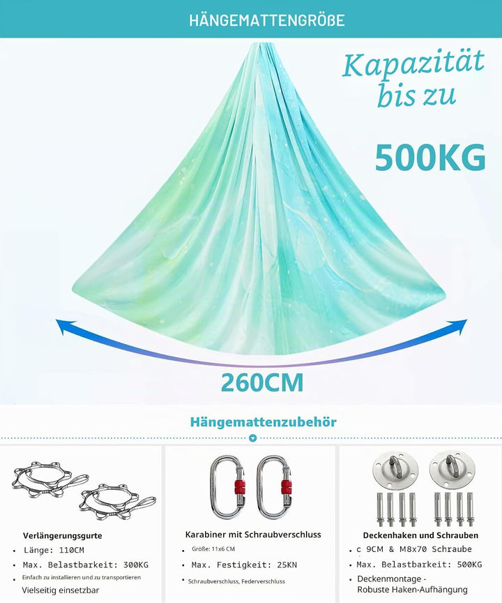Yoga-Set für Erwachsene, Yoga-Zubehör, 500 kg Belastung, inkl. Kompletter Installationshardware Muti