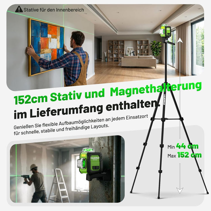 Huepar Laser-Wasserwaage 360° mit Stativ, selbstnivellierende, wiederaufladbare Laser-Wasserwaage zu