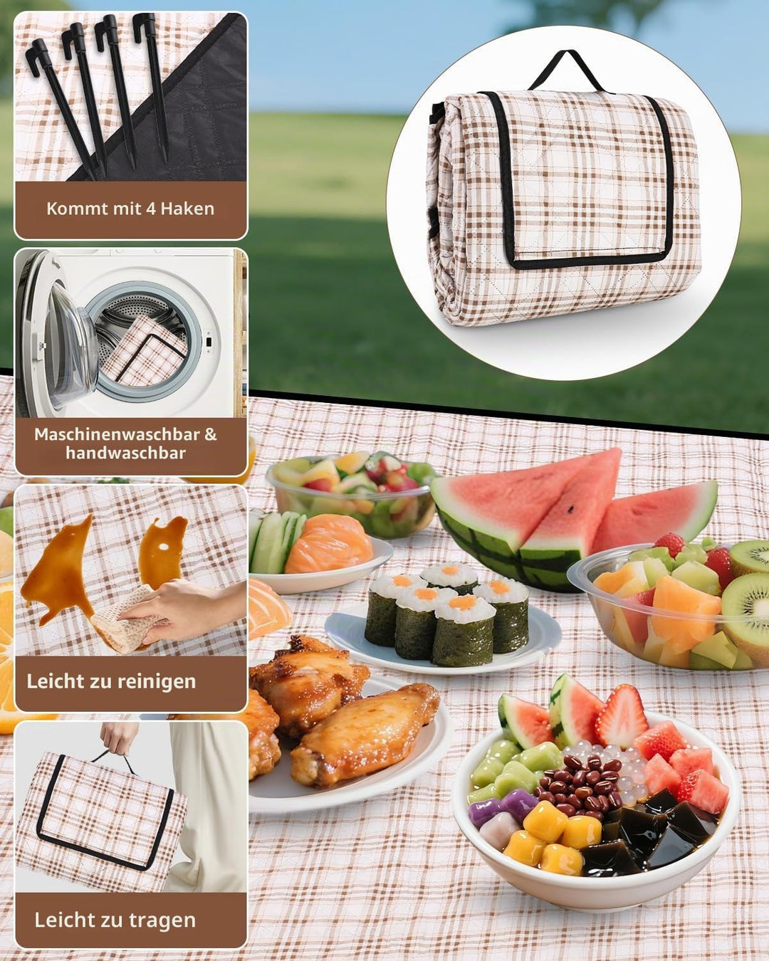 Picknickdecke 200x200,picknickdecke wasserdicht wasserdicht Waschbar, isoliert stranddecke Sandfrei