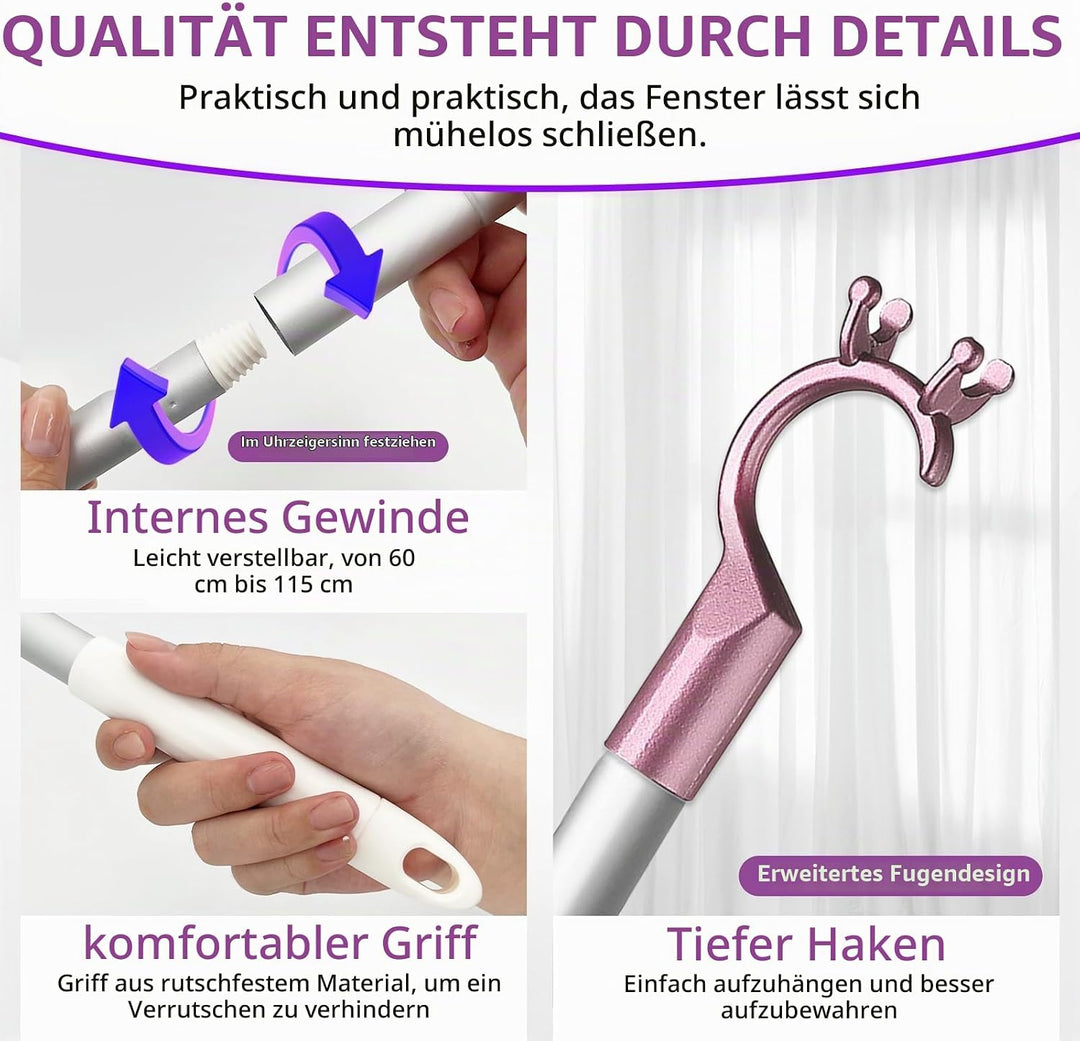 Dachfenster Stange zum Öffnen mit Stockhaken - Dachfenster Öffner Stange Stab mit Haken, Fensteröffn